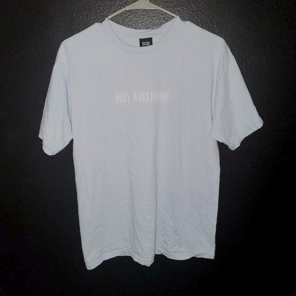 OBEY Worldwide Baby Blue Logo Cotton Short Sleeve Tee T-shirt Men’s Unisex Shirt - Picture 3 of 8